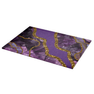 Purple & Gold Agate Geode Glitter  Cutting Board