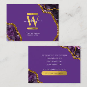 Purple & Gold Agate Geode Glitter Monogram Marble  Business Card