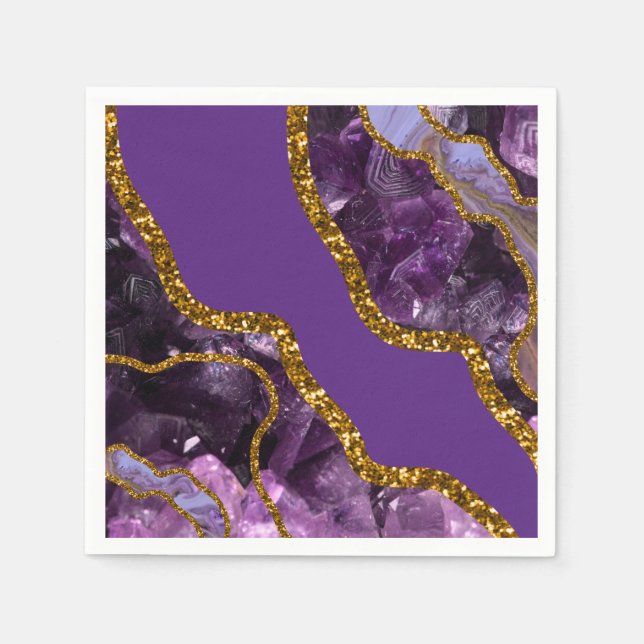 Purple & Gold Agate Geode Glitter Napkin (Front)