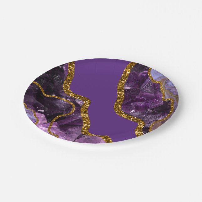 Purple & Gold Agate Geode Glitter   Paper Plate (Angled)