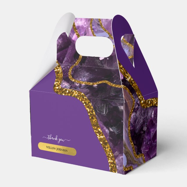 Purple & Gold Agate Geode Glitter Thank You  Favour Box (Front Side)