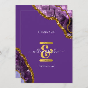 Purple & Gold Agate Geode Glitter Wedding Thank You Card