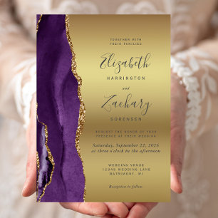 Purple Gold Agate Glam Wedding Invitation
