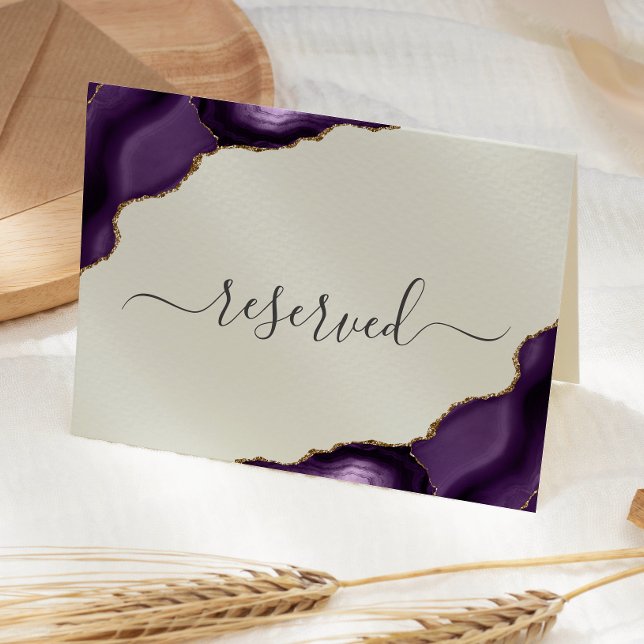 Purple Gold Agate Ivory Reserved Wedding Place Card (Creator Uploaded)