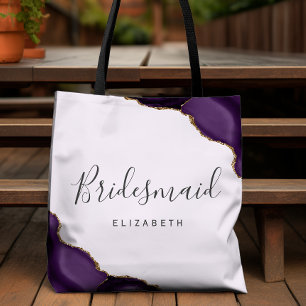 Purple Gold Agate Lavender Bridesmaid Tote Bag