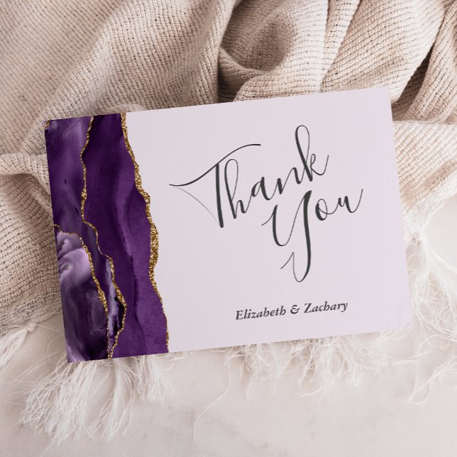Purple Gold Agate Lavender Wedding Flat Thank You Card (Creator Uploaded)