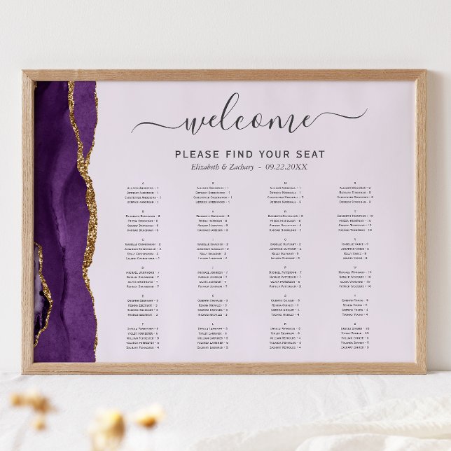 Purple Gold Agate Lavender Wedding Seating Poster (Creator Uploaded)