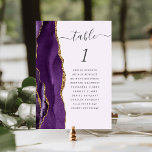 Purple Gold Agate Lavender Wedding Table Number<br><div class="desc">The left-hand edge of this elegant modern wedding table number card features a purple watercolor agate border trimmed with faux gold glitter. The word "table" appears in charcoal grey handwriting script on a lavender background. Add the names of your guests who are assigned to each table.</div>
