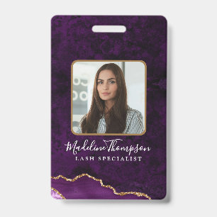 Purple Gold Agate Marble Business Company ID Badge