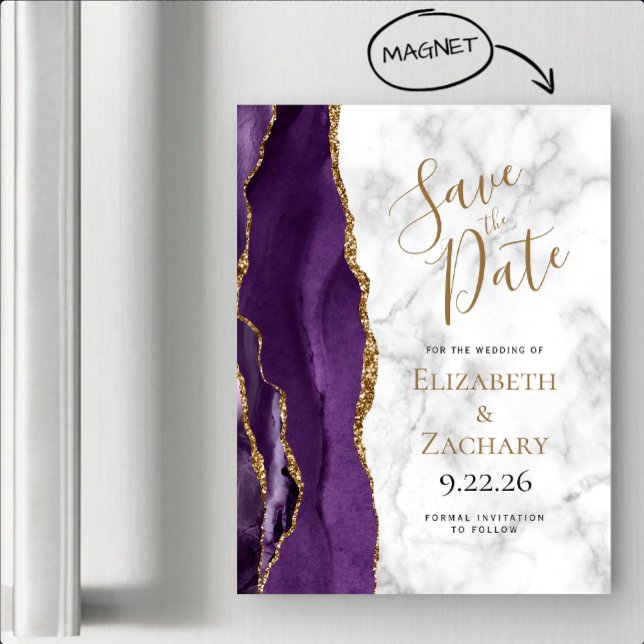 Purple Gold Agate Marble Magnetic Save the Date (Creator Uploaded)