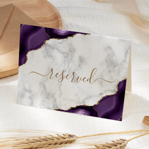 Purple Gold Agate Marble Reserved Wedding Place Card