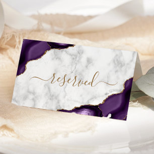 Purple Gold Agate Marble Reserved Wedding Place Card