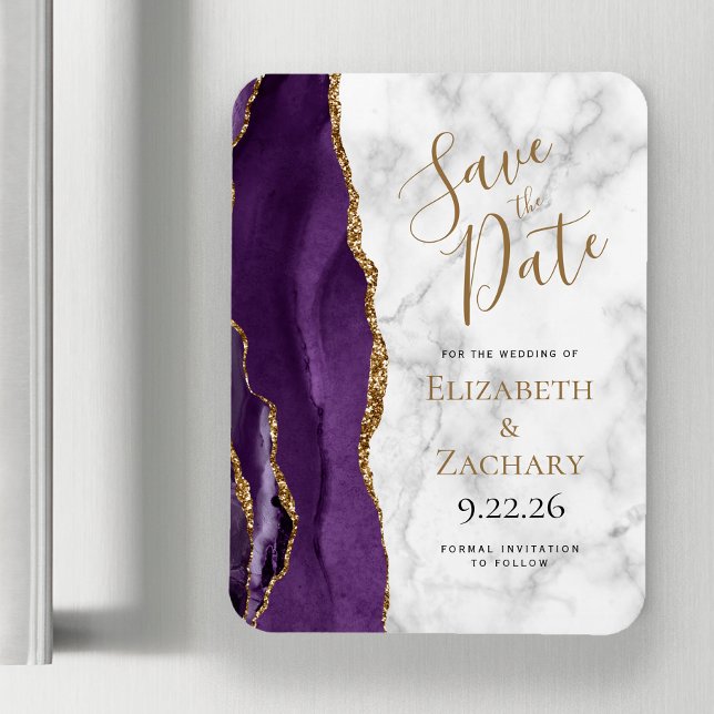 Purple Gold Agate Marble Save the Date Magnet (Creator Uploaded)