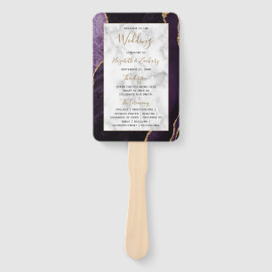 Purple Gold Agate Marble Wedding Program Hand Fan