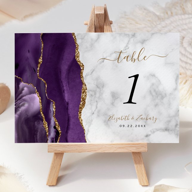 Purple Gold Agate Marble Wedding Table Number (Creator Uploaded)