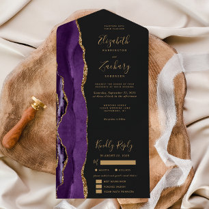Purple Gold Agate Meal Options Dark Wedding All In One Invitation