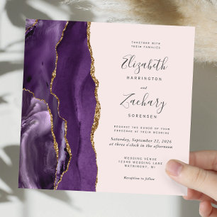 Purple Gold Agate Modern Blush Square Wedding Invitation