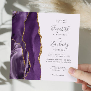 Purple Gold Agate Modern Lavender Square Wedding Invitation