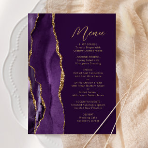 Purple Gold Agate Modern Script Plum Wedding Menu