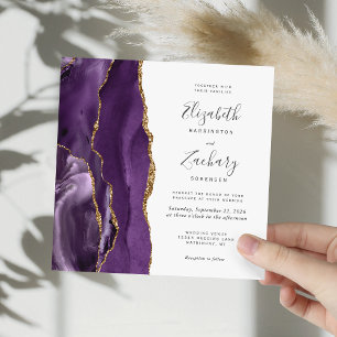 Purple Gold Agate Modern Square Wedding Invitation