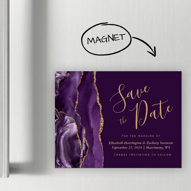 Purple Gold Agate Plum Magnetic Save the Date (Creator Uploaded)