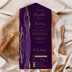 Purple Gold Agate Plum Meal Options Wedding All In One Invitation