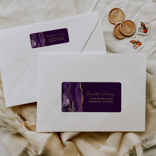 Purple Gold Agate Plum Wedding Return Address Label (Creator Uploaded)