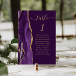 Purple Gold Agate Plum Wedding Table Number<br><div class="desc">The left-hand edge of this elegant modern wedding table number card features a purple watercolor agate border trimmed with faux gold glitter. The word "table" appears in gold-coloured handwriting script on a rich plum background. Add the names of your guests who are assigned to each table.</div>