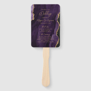 Purple Gold Agate Script Wedding Program Hand Fan