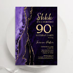 Purple Gold Agate Surprise 90th Birthday Invitation<br><div class="desc">Purple and gold agate surprise 90th birthday party invitation. Elegant modern design featuring watercolor agate marble geode background,  faux glitter gold and typography script font. Trendy invite card perfect for a stylish women's bday celebration. Printed Zazzle invitations or instant download digital printable template.</div>