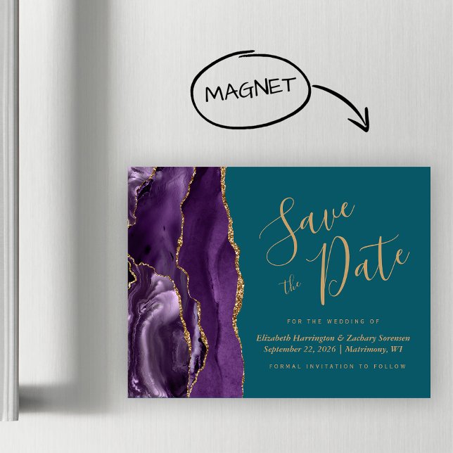 Purple Gold Agate Teal Magnetic Save the Date (Creator Uploaded)