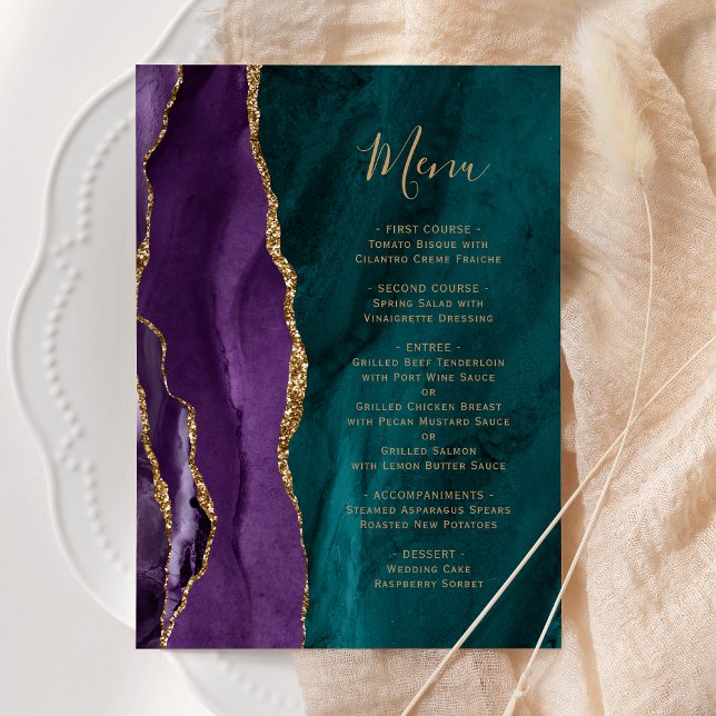 Purple Gold Agate Teal Wedding Menu (Creator Uploaded)