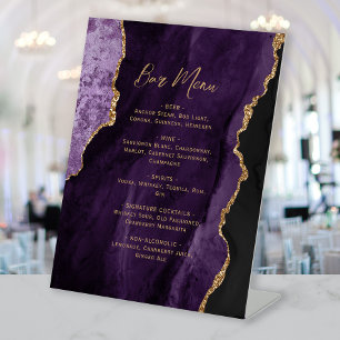 Purple Gold Agate Wedding Bar Menu Pedestal Sign