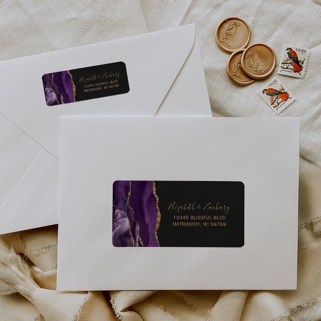 Purple Gold Agate Wedding Return Address Label (Creator Uploaded)