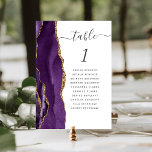 Purple Gold Agate Wedding Table Number<br><div class="desc">The left-hand edge of this elegant modern wedding table number card features a purple watercolor agate border trimmed with faux gold glitter. The word "table" appears in charcoal grey handwriting script on a white background. Add the names of your guests who are assigned to each table.</div>