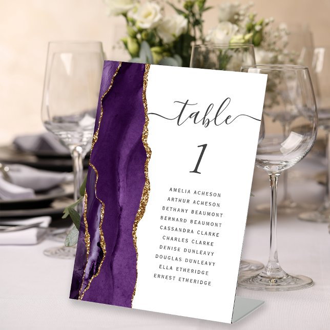 Purple Gold Agate Wedding Table Number Pedestal Sign (Creator Uploaded)