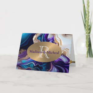 Purple, Gold and Aqua Elegant Wedding Thank You Card