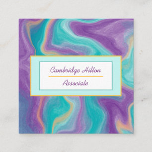 Purple, Gold and Blue Marble Swirls Square Business Card