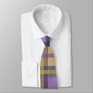 Purple Gold and Blue Modern Plaid Necktie