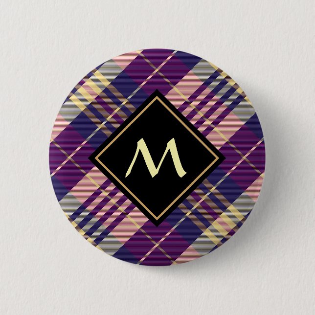 Purple, Gold and Blue Tartan 6 Cm Round Badge (Front)