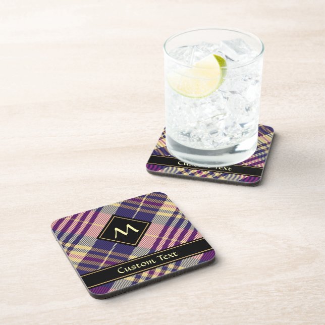Purple, Gold and Blue Tartan Coaster (Right Side)