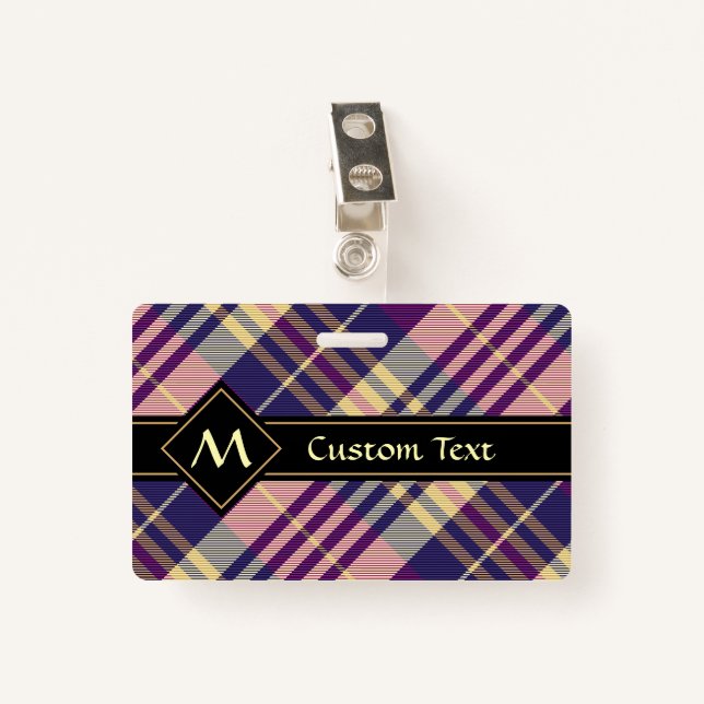 Purple, Gold and Blue Tartan ID Badge (Front with Clip)
