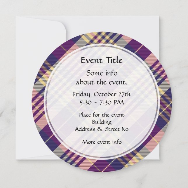 Purple, Gold and Blue Tartan Invitation (Back)