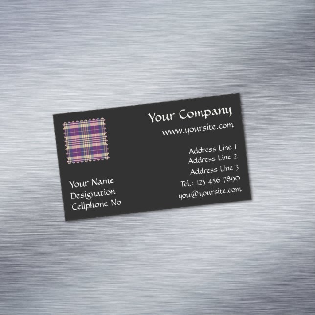 Purple, Gold and Blue Tartan Magnetic Business Card (In Situ)