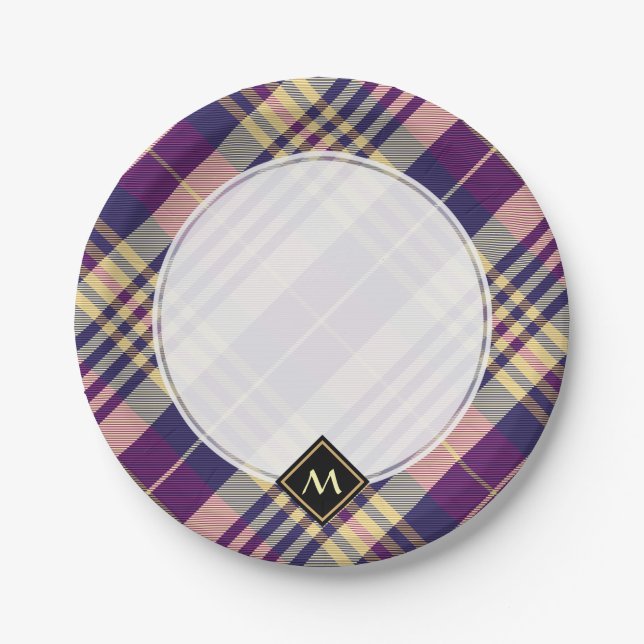 Purple, Gold and Blue Tartan Paper Plate (Front)