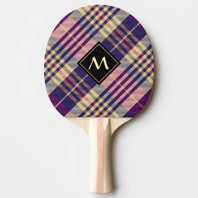 Purple, Gold and Blue Tartan Ping Pong Paddle (Front)