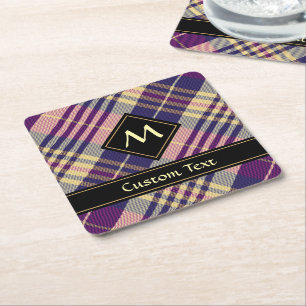 Purple, Gold and Blue Tartan Square Paper Coaster