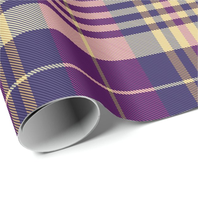 Purple, Gold and Blue Tartan Wrapping Paper (Roll Corner)