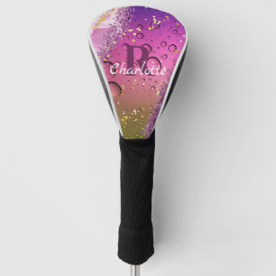 Purple, Gold and White Ombre Monogram Ocean Golf Head Cover
