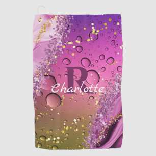 Purple, Gold and White Ombre Monogram   Ocean Golf Towel